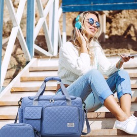 Balakaka Women's Travel Bag 34 L with 1.5 L Small Bag, Sports Bag with Removable Shoulder Strap, Waterproof Fitness Bag, Training Bag with Shoe Compartment and Wet Compartment, sky blue