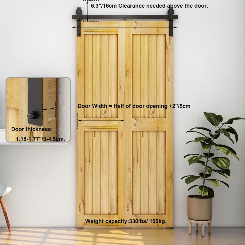 CCJH 42" Bi-Folding Sliding Barn Door Hardware Kit for 2