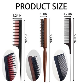 4 Pieces Hair Teasing Comb Set Hair Brush Rat Tail Comb Hair Styling Backcombing Parting Teasing Comb Women Back Combing Hair