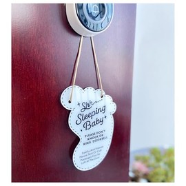 Small Baby Sleeping Hanging Sign,Do Not Knock Or Ring The Bell, Door Hanger for Baby Room, Nursery, Front Door (foot)