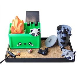 Poranlem Dumpster Fire Zen Garden, Little Raccoon Mini Desk Decor, Sensory Calming Sand Garden for Desk, Fidget Stress Relief, Funny Office Desktop Decor Accessory