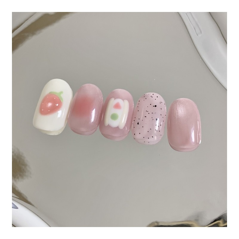 [Handmade Nail Tips] StrawberrySandwich Nail Tips - Short Oval /