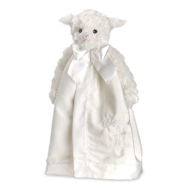 Bearington Baby Blessings Snuggler, White Lamb Plush Stuffed Animal Christening Security Blanket, Lovey 15"