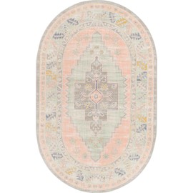 Unique Loom Whitney Collection Area Rug - Geneva (5' 3" x 8' Oval, Pink/ Blue)