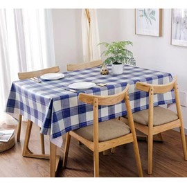 MOTYYA Checkered Blue PVC Rectangle Tablecloth, 140*220cm, Waterproof, Oilproof, Stainproof, Suitable for 60*120cm - 90*180cm Rectangle/Oval Table, 4-8 Seats