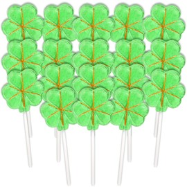 Shamrock Lollipops, Individually Wrapped Green Clover Suckers, Party Favor Candy, 18 Pieces