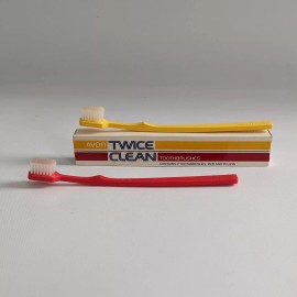 Avon Twice Clean Toothbrushes - Vintage 1983 Sealed 2-Pack - Red & Yellow