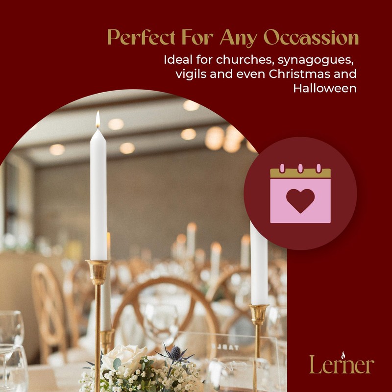 Lerner White Household Candlesticks, Pack of 50 | 6-Hour Burning