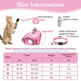 Cat Harness and Lead Set,Adjustable Reflective Stripe Cat Kitten Walking Vest with Leash Cat Collar,Escape Proof Soft Mesh Vest Harness and Lead for Small Medium Cats Pets Walking