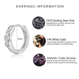 Silver Earrings for Women, Sterling Silver Hoops | Hypoallergenic Huggie Earings with 3 Pcs of Tiny Cubic Zirconia, Dainty Sleeper Earrings Jewellery Christmas Birthday Gifts