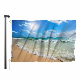 Swono Beautiful Beach Flag Banner Sea Waves Sea Summer Ocean Sunny Nature Landscape Flag 3x5 FT Big Flag Outdoor Indoor Office with Brass Grommets