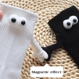 Mivyy Couple Holding Hands Socks, Unisex Novelty Magnetic Suction 3D Doll Socks, White