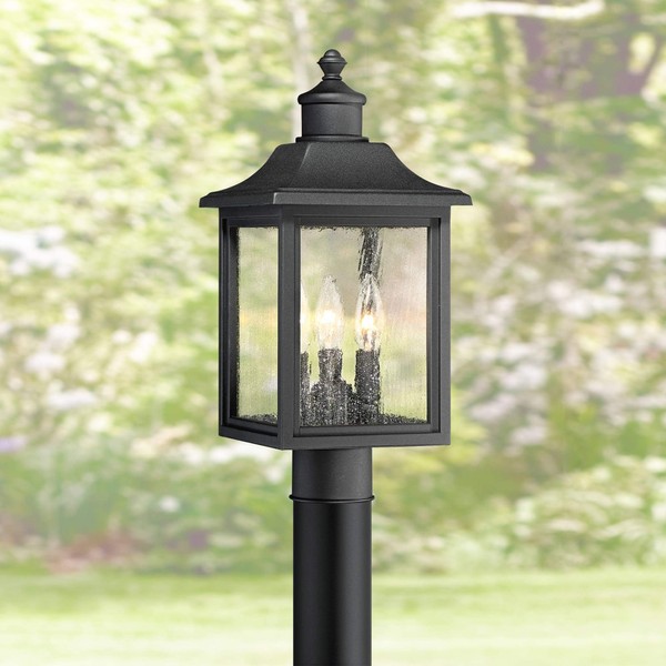 John Timberland Moray Bay Mission Outdoor Post Light Fixture Style Black Steel 17" Clear Seedy Glass for Exterior House Porch Patio Outside Deck Garage Yard Garden Driveway Home Lawn Walkway