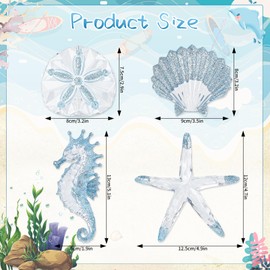 Fangoo 4Pcs Summer Beach Christmas Tree Decoration Acrylic Beach Theme Ornaments Starfish Seahorse Sand Dollar Scallop Ornaments for Coastal Party Wedding Birthday Party Bathroom Decor