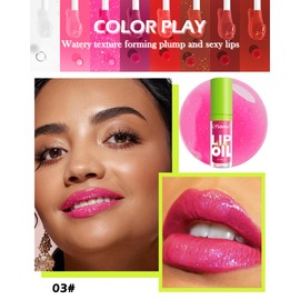 Lip Oil Lip Glaze-1Pcs Fat Lip Oil Drip,Big Brush Head Hydrating Lip Glow Oil,Shiny Transparent Lip Gloss Plumping,Long Lasting Non-sticky Clear Pink Red Glow Reviver Lip Care Oil Makeup Gift-03#