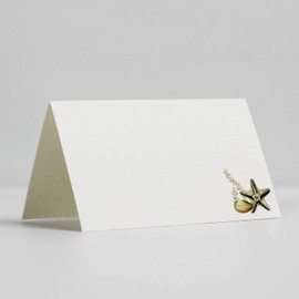 Nancy Nikko Place Cards with Gold Star Fish and Sea Shell for Weddings, Showers, and Dinner Parties. Table Tent Style, Scored for easy folding. Available in Pkgs of 12/25 / 50 (25)