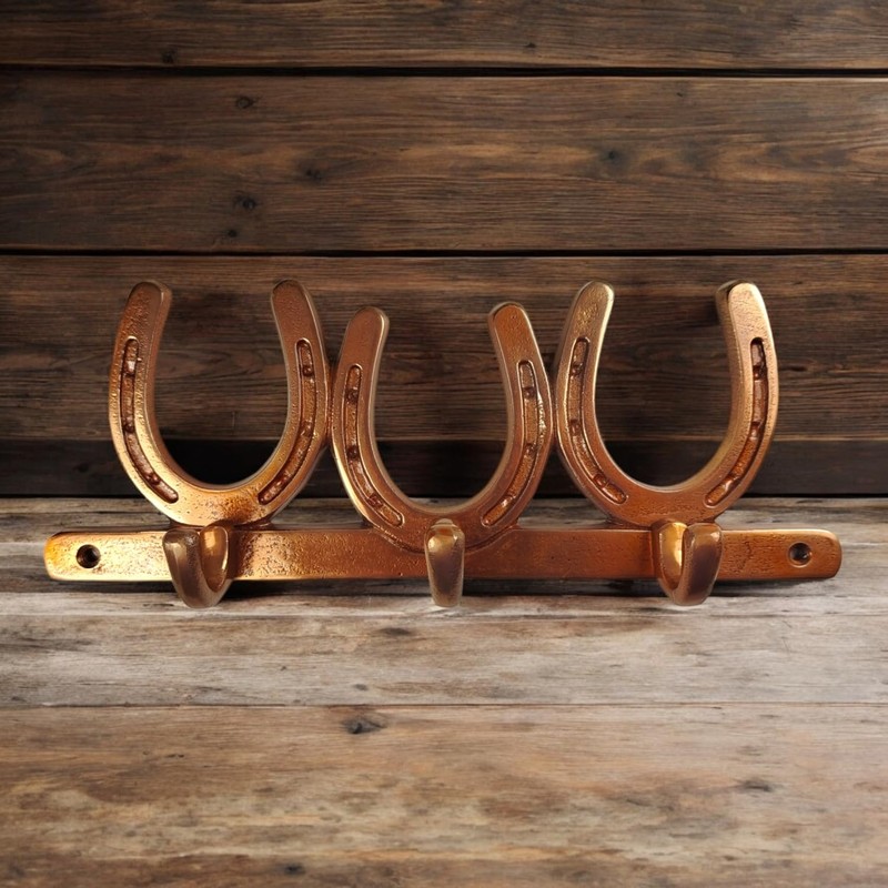 FTWDesign Three Horseshoe Wall Hooks in Bronze Look - Horse