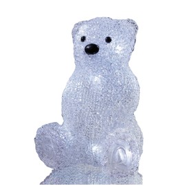 Hellum LED Acryl-Bär transparent- Weihnachtsdekoration für Innen, 10 LED, Batteriebetrieben (3xAA), 19 cm hoch, Eisbär Leuchtend weiß, Winterdekoration Indoor 575101