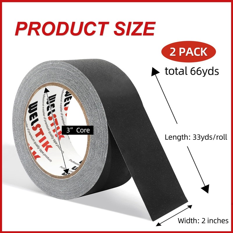WELSTIK 2 Pack Black Gaffers Tape,2" X 33 Yards-10% Longer