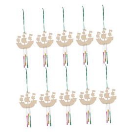 Gatuida 1 Set DIY Sailboat Wind Chime Craft Kit for Unfinished Wooden Painting with Boat Bells and Brushes for Outdoor Decoration and Creative Projects