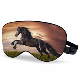 Vnwoalu Black Friesian Horse Sleep Eye Mask Beautiful Horses Gallop Men Women Sleep Mask with Adjustable Strap Eye Cover Eye Shade for Travel, Nap,Meditation