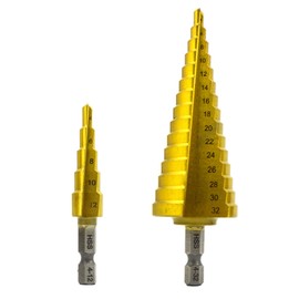 NORTOOLS Step Drill Bit Sets 2 PCS HSS TiN Coated Drills with 1/4 inch Hex Shank Multi-Construction Hole Stepped Up Bits for Machinists Carpenters DIY Lovers Woodworker Hobbyists