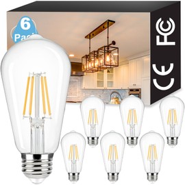 ST58 Vintage LED Edison Bulbs 7W(Equal 60W), Vinaco St58 2700k Warm White High Output 800LM ST19 E26 LED Bulb 120V No-Flicker, Non-Dimmable ST58 Clear Filament Long Lifetime for Home Lighting, 6 Pack