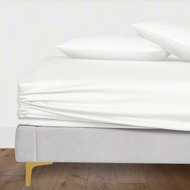 LINENWALAS 100% Tencel Lyocell Fitted Sheet Only with Secure Snug Fit All Around Elastic 40 cm Deep Pocket Fitted Bed Sheet- Softest Cooling Eucalyptus Silk Bedding (White, Small Double)