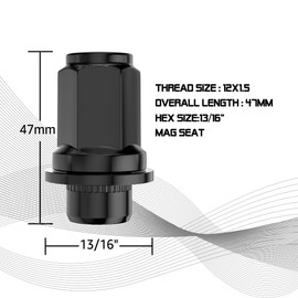 Flycle 24Pcs 12x1.5 OEM Factory Style Wheel Lug Nuts, for Tacoma 4runner FJ Cruiser GX460 GX470, 13/16'' (21mm) Hex 1.85 inch Tall Mag Washer Black Lug Nut