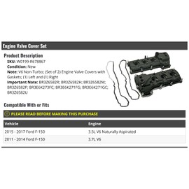 Engine Valve Cover Set of 2 with Gaskets- Compatible with 2011-2017 Ford F-150 3.5L 3.7L Naturally Aspirated