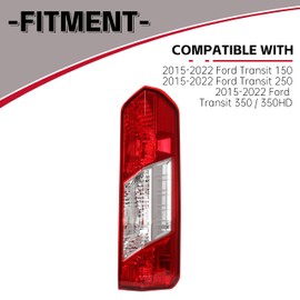 HECASA RH Tail Light Assembly Compatible with 2015-2022 Ford Transit 150 250 350 350HD Replacement for CK4Z-13404-K FO2801242C Rear Taillights Tail Lamp Red Lens+Clear Lens Passenger Side