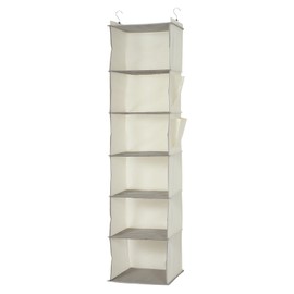 sourcing map Hanging Closet Organizer, 6-Tier Shelf Hanging Closet Organizer with 2 Sturdy Hooks Closet Hanging Shelves for Bedroom Living Room, Beige