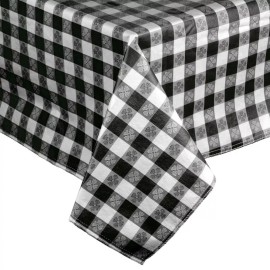 Unbranded 25 Yard Roll Black and White Gingham Checked Vinyl Table Cover with Flannel Back