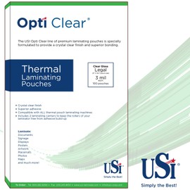 USI Opti Clear Premium Thermal Laminating Pouches, Legal Size, 3 Mil, 9 x 14.5 Inches, 100-Pack