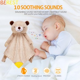 BEREST Rechargeable Baby Cry Sensor Sleep Soother Heartbeat Bear Lovey Blanket Comforter Toy, Help Newborns Go to Sleep Faster & Stay Asleep Longer, Great Nursery Decor Infants Shower Gifts