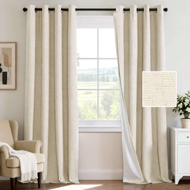 H.VERSAILTEX 100% Blackout Curtain for Bedroom 84 Inches Long Grommet Linen Face Full Light Blocking Curtain Drape for Living Room Thermal Insulated Linen Look Curtain 1 Panel, Bleached Sand