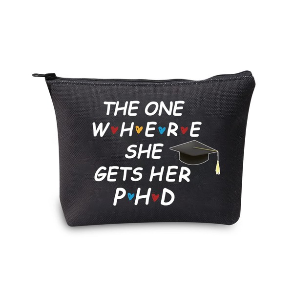 MBMSO Phd Graduation Gifts Makeup Bag the one Where She Gets Her Gifts for Phd Students Phd Gifts for Women Doctorate Degree Gifts Cosmetics Bag Travel Pouch (PHD bag black)