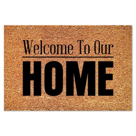 DecStic Welcome to Our Home Coir Mat Rug Motivational Quote Rustic Weather Resistant Non Slip Mat for Home Entrance Floor Door Porch 16x24in
