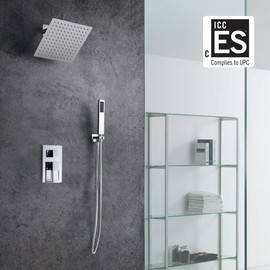 SUMERAIN Shower System Polished Chrome Shower Faucet Set with Shower Valve, 8 Inch Bathroom Luxury Rain Mixer Shower Combo Set Wall Mounted Rainfall Shower Head and Handheld