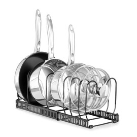 Innoteck Essentials Pans Organiser Rack with 7 Dividers - Adjustable Kitchen Drawer Pantry Cupboard Lid Plate Holder - Perfect For Pots, Pans, Chopping Board, Baking Trays, Matt Black - 30 x 18 x 18cm