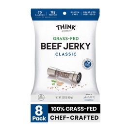 Classic Beef Jerky by Think Jerky — Delicious Chef Crafted Jerky — Grass-Fed Beef Free of Gluten, Antibiotics and Nitrates — Healthy Protein Snack Low in Calories, Fat and Salt — 2.2 Ounce (8 Pack)