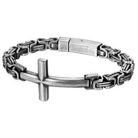 JewelryWe Men's Christian Cross Bracelet - Rock Hip-Hop Byzantine Chain Crossover Bracelet Religious Faith Jewelry for Catholic Orthodox Protestant Christianity