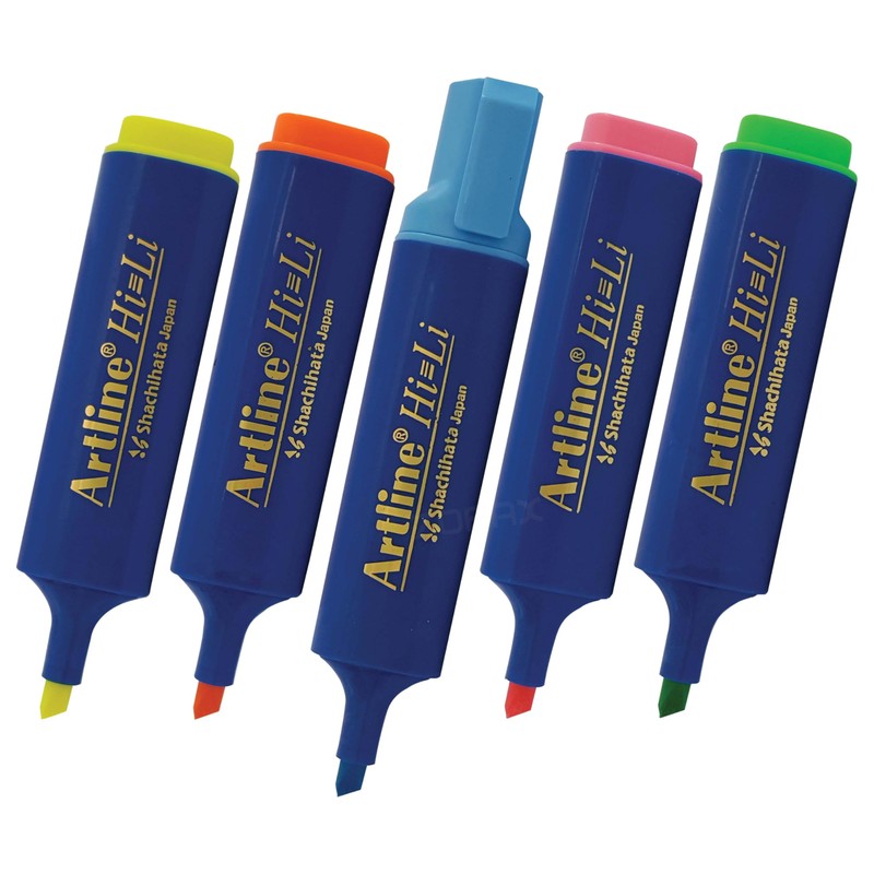artline HiLine Highlighter Pens, ASSORTED, Pack of 5, Chisel Tip