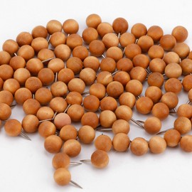 100pcs Wooden Push Pins, Dark Brown Push Pins Round Head Thumb Tacks for Cork Bulletin Board Map Calendar Photo Display & Office Supplies