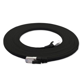 0.5m - schwarz - 1 Stück CAT.7 Ethernet Gigabit Lan Netzwerkkabel (10Gbit/s) - Flachbandkabel - Verlegekabel | Flach | Slim | Halogenfrei | RJ 45 Western-Stecker | vergoldete Kontaktflächen | CAT5 CAT6 kompatibel | Flachband | Flachkabel | Patchkabel |La