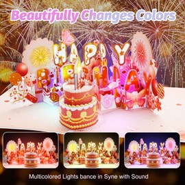 3D Pop Up Birthday Cards for Women, Musical Happy Birthday Cards with Blowable Candle and Light Fireworks, DIY All Age Flowers Birthday Greeting Card Gifts for Women Mom Wife Girl Sister Daughter Grandma