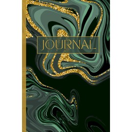 Green And Gold | Liquid Paint Pour | 6x9 Journal | 110 Lined Pages
