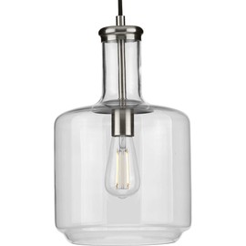 Latrobe Collection 1-Light Clear Glass Coastal Pendant Light Brushed Nickel