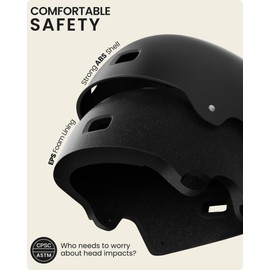 OutdoorMaster Skateboard Cycling Helmet - Two Removable Liners Ventilation Multi-Sport Scooter Roller Skate Inline Skating for Kids, Youth & Adults - L - Black