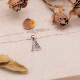 Tuscany Silver Sterling Silver Rhodium Plated Initial 'A' with Cubic Zirconia on Curb Chain of 46cm/18''